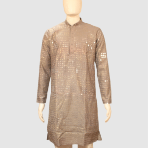 Men’s Beige Mirror Work Designer Kurta