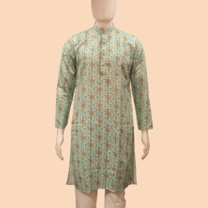 Men’s Light Green & Beige Printed Cotton Kurta