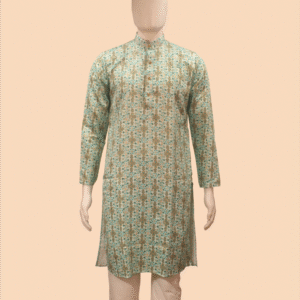 Men’s Light Green & Beige Printed Cotton Kurta