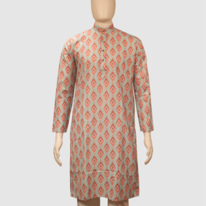 Men’s Mint Green & Coral Printed Festive Kurta