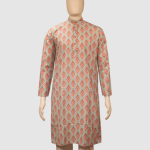 Men’s Mint Green & Coral Printed Festive Kurta