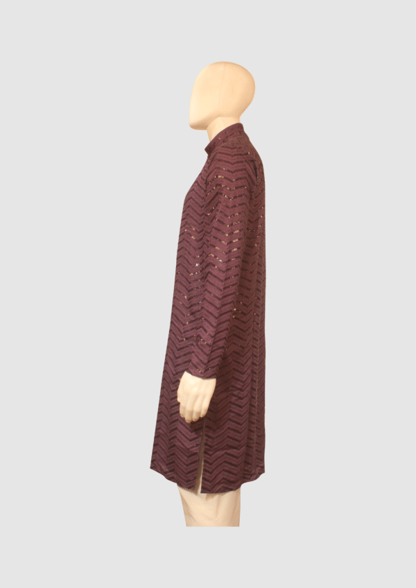 Men’s Plum Purple Sequin Embroidered Kurta - Image 3