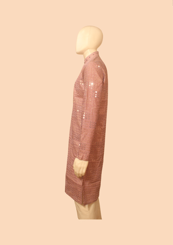 Embroidered Pink Kurta for Men - Image 3