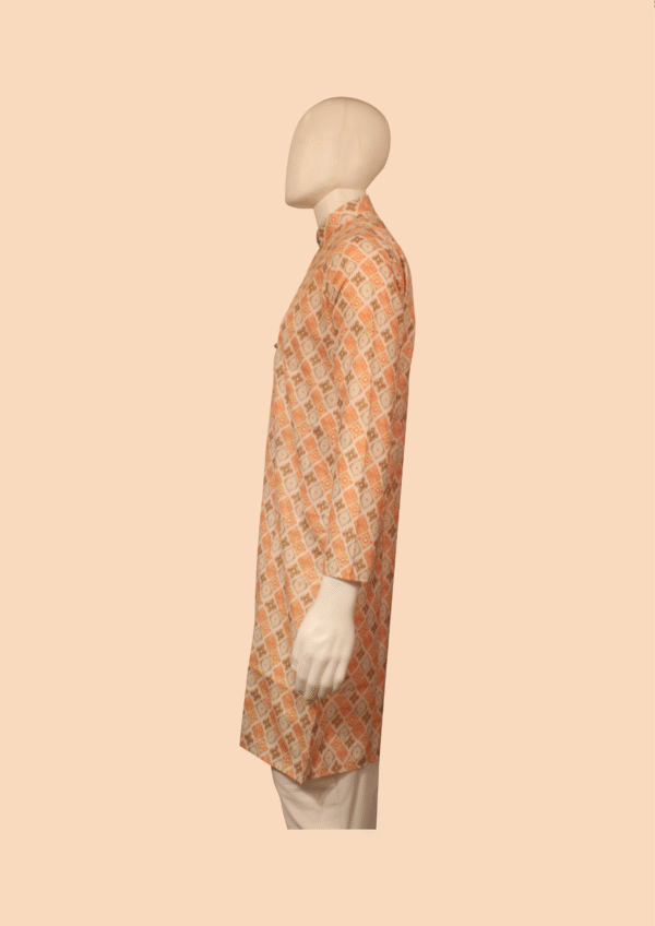 Men’s Peach & Beige Printed Festive Kurta - Image 3