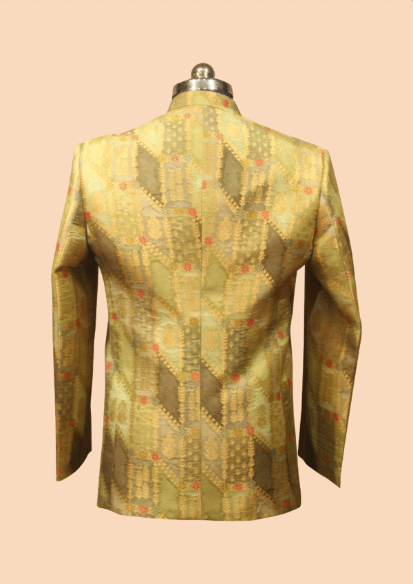 Pastel Gold Open-Front Jodhpuri Jacket with Heritage Patch Motif - Image 2