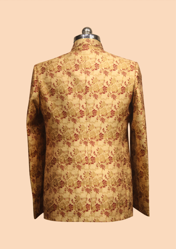 Beige Floral Open-Front Jodhpuri Jacket with Rose Motif - Image 2