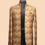 Beige Floral Open-Front Jodhpuri Jacket with Rose Motif