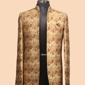 Beige Floral Open-Front Jodhpuri Jacket with Rose Motif