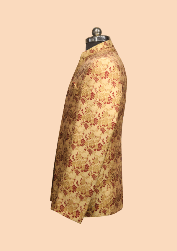 Beige Floral Open-Front Jodhpuri Jacket with Rose Motif - Image 3