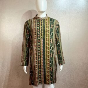 Men’s Heritage Printed Kurta – Mughal Garden Edition (Deep Green)