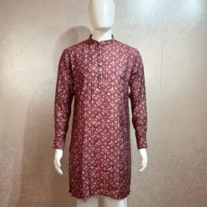 Men’s Maroon Ethnic Kurta – Ajrakh Motif Edition