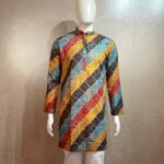 Multicolor Patchwork Printed Cotton Kurta with White Pajama for Men