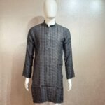 Men's Handloom Cotton Ikat Kurta – Midnight Grey