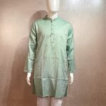 Pastel Green Jacquard Silk Kurta with White Pajama for Men