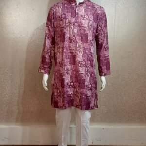 Men’s Maroon Printed Cotton Kurta with Mandarin Collar