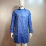 Men’s Festive Blue Printed Kurta – Royal Diamond Weave Edition