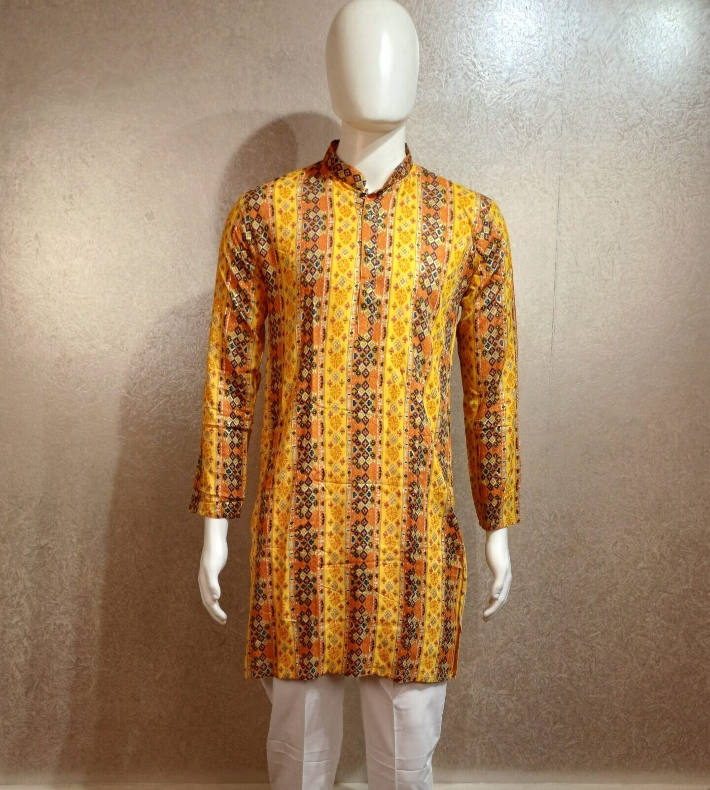 Men’s Yellow Ethnic Printed Cotton Kurta