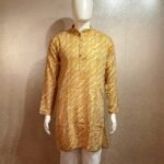 Men's Mustard Yellow Printed Cotton Kurta – Diagonal Floral Stripes Edition