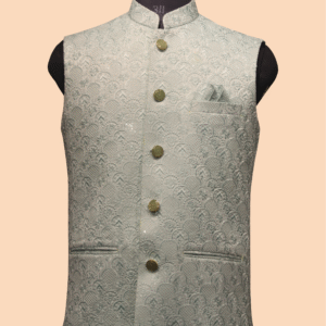Pastel Green Brocade Nehru Jacket for Men
