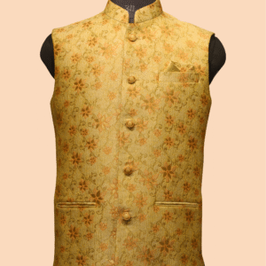 Golden Floral Brocade Nehru Jacket for Men