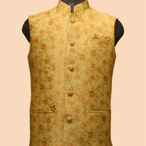 Golden Floral Brocade Nehru Jacket for Men