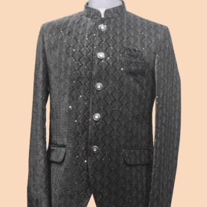 Embellished Velvet Jodhpuri Bandhgala – Black with Subtle Shine