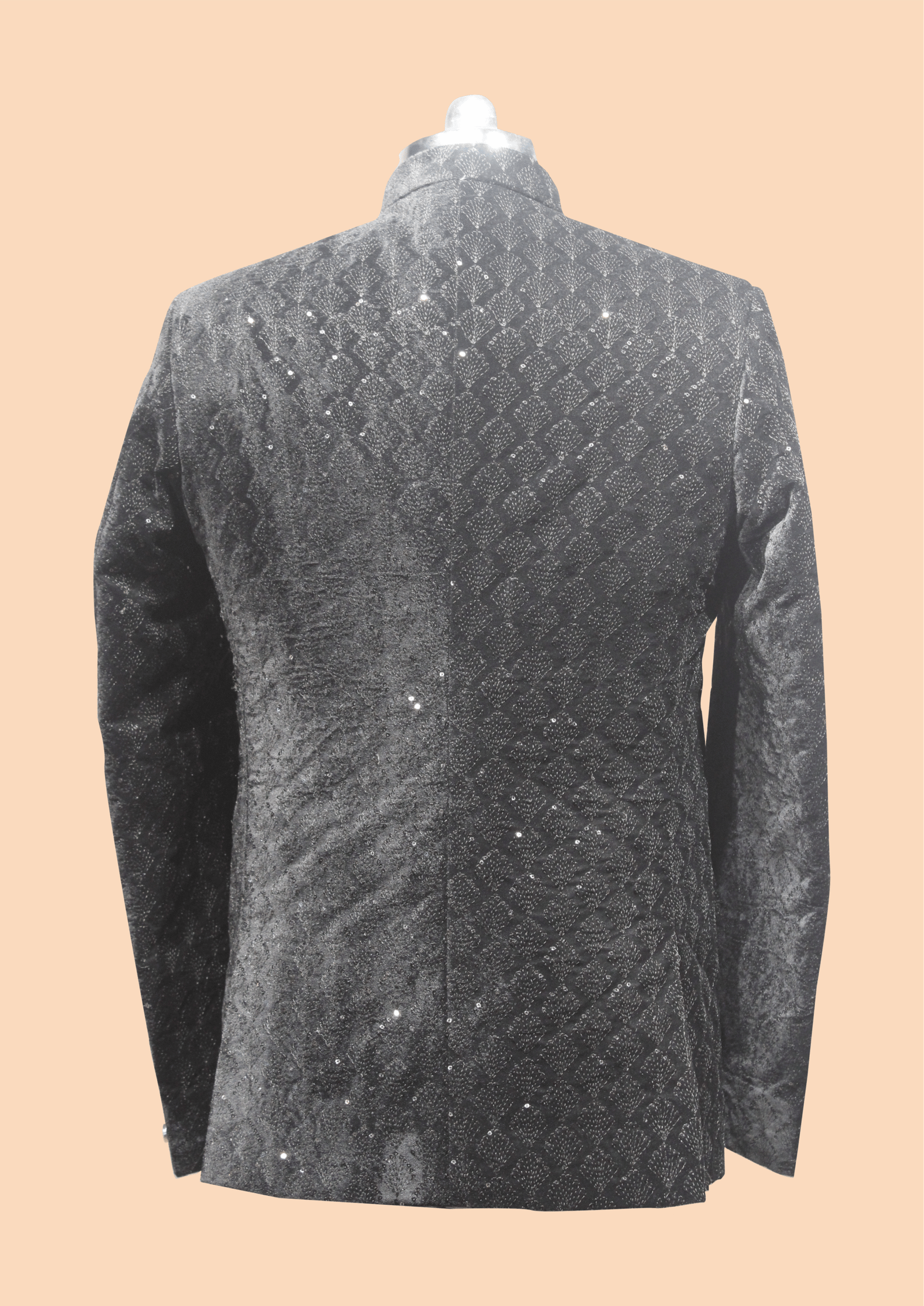 Embellished Velvet Jodhpuri Bandhgala – Black with Subtle Shine - Image 2