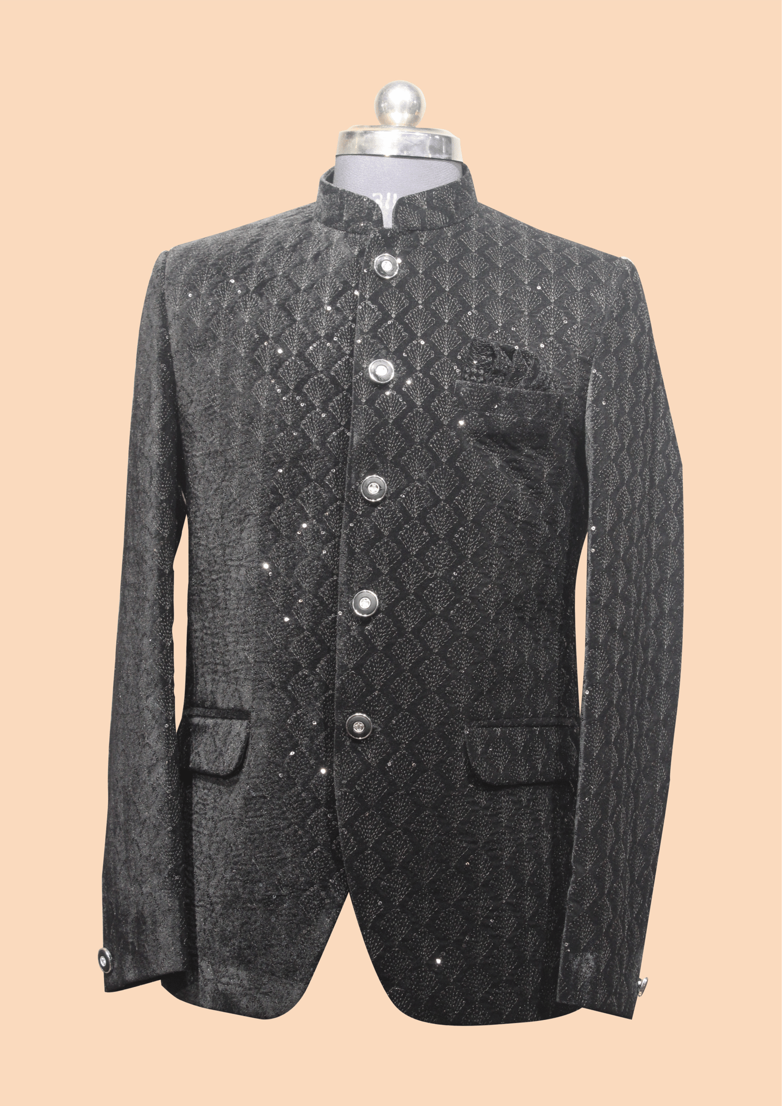 Embellished Velvet Jodhpuri Bandhgala – Black with Subtle Shine