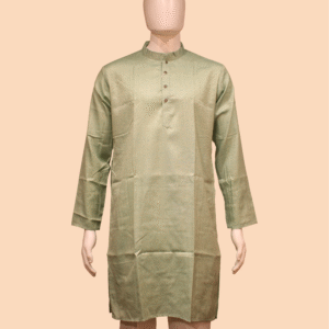Light Green Patterned Men's Kurta with Mandarin Collar