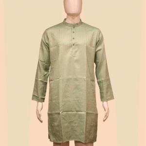 Light Green Patterned Men's Kurta with Mandarin Collar