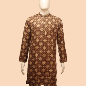 Brown Printed Men's Kurta with Geometric Floral Design