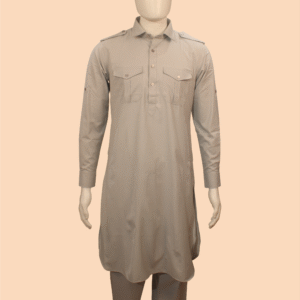 Classic Light Beige Pathani Kurta Set – Minimalist Elegance in Cotton Blend