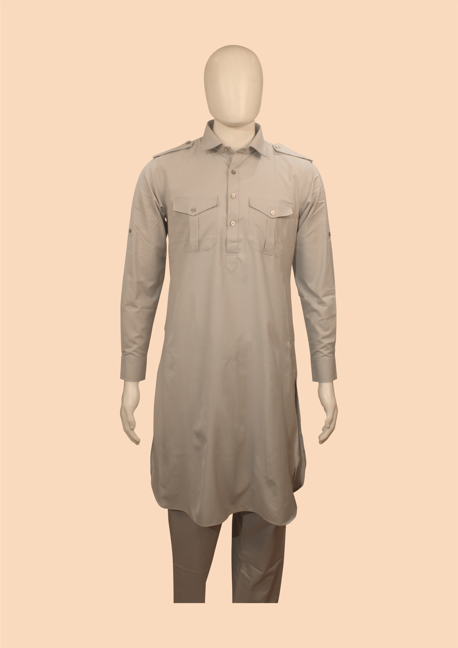 Classic Light Beige Pathani Kurta Set – Minimalist Elegance in Cotton Blend