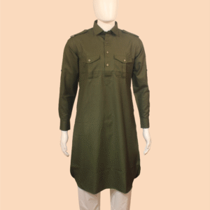Olive Green Pathani Kurta Pajama Set – Timeless Military-Inspired Ethnic Look
